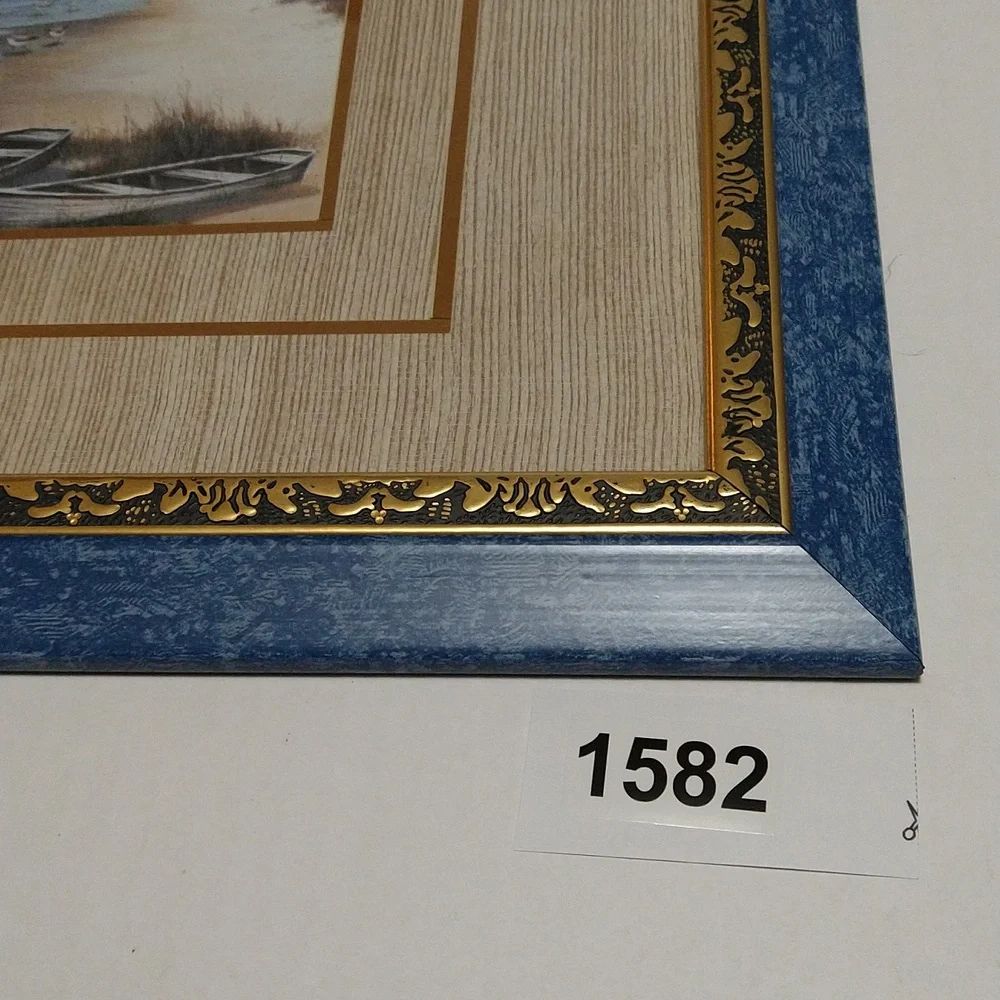 Vintage Elegant Coastal Framed Art with Blue and Gold Accents